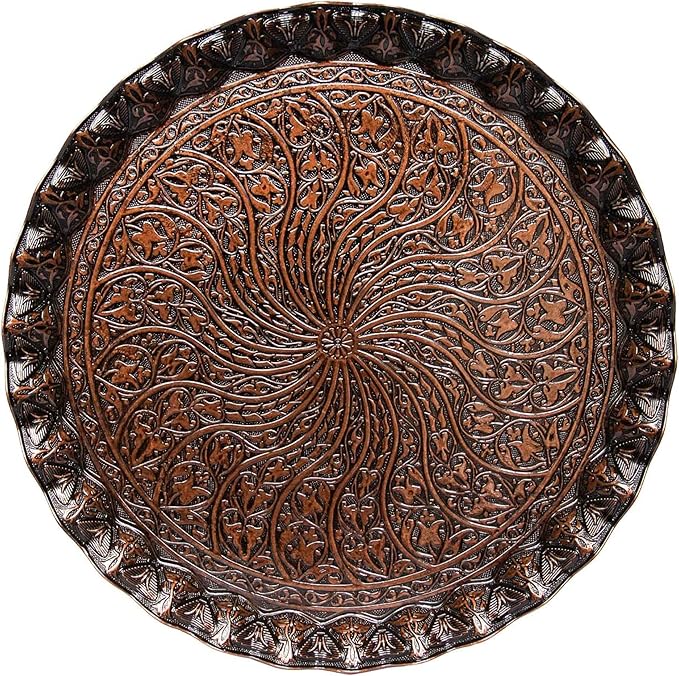 Crystalia Fancy Ottoman Serving Trays, Elegance Metal Turkish Trays for Beverage Serving, Vintage Ottoman Round Tray for Decorative Tea Coffee and Dessert Table, 12 inch Diameter