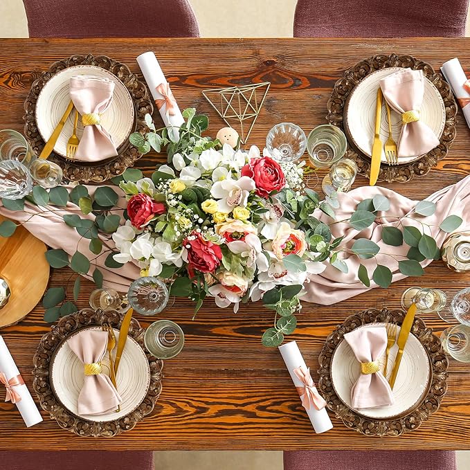 6 Pcs Antique Gold Charger Plates Bulk 13 Inch Embossed Rim Plastic Round Decorative Vintage Plates Charger for Dinner Wedding Party Event Table Setting Decoration (Vintage)