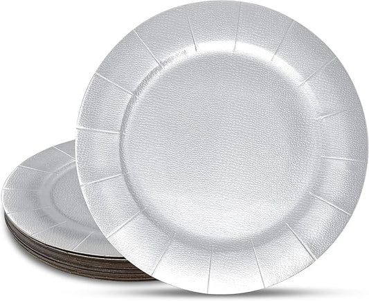 Gift Boutique 24 Pcs Silver Round Disposable Charger Plates 13" Heavy Duty Dinner Serving Tray Paper Cardboard Platters for Table Setting Place Mats