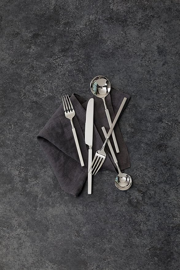 Fortessa Jaxson 18/10 Stainless Steel Flatware, Brushed/Mirrored Stainless Steel, 5 Piece Place Setting Service for 1