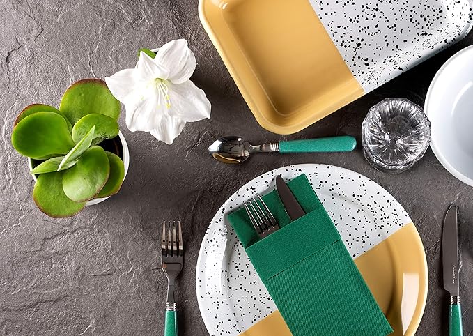 Green Dinner Napkins Cloth Like with Built-in Flatware Pocket, Linen-Feel Absorbent Disposable Paper Hand Napkins for Kitchen, Bathroom, Parties, Weddings, Dinners or Events, 1/8 Fold, Pack of 50