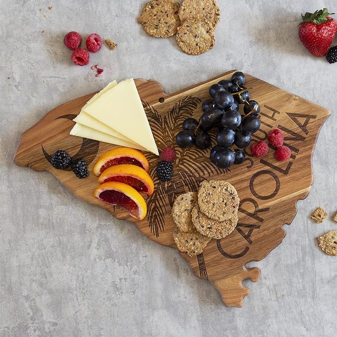 Totally Bamboo Rock & Branch Origins Series South Carolina State Shaped Cutting Board and Charcuterie Serving Tray, Includes Hang Tie for Wall Display