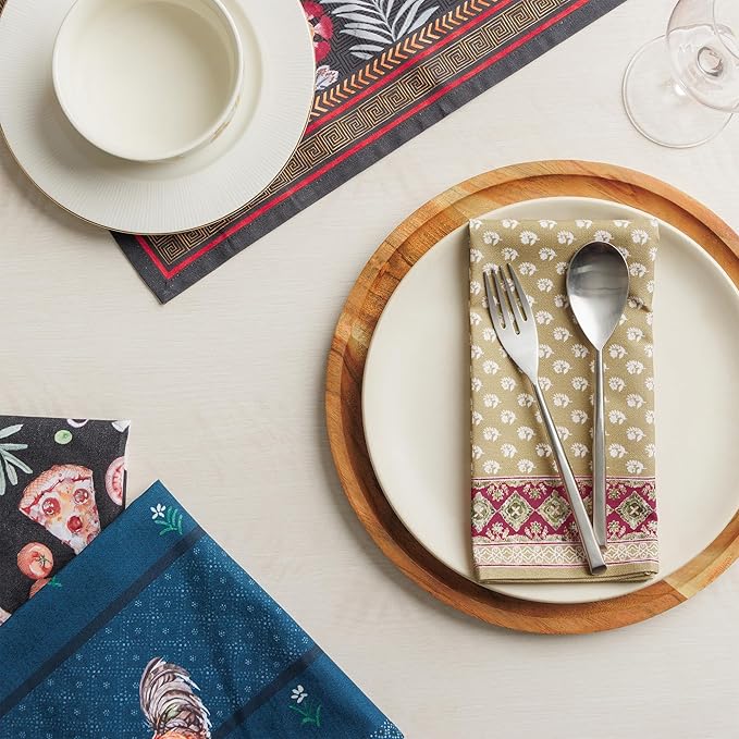 Maison d' Hermine Cloth Napkins Set of 4 100% Cotton Soft & Durable Everyday Reusable Square Napkins Cloth Washable, Dinner, Cocktail Party, Wedding, Restaurant (Manosque, 18" x 18")