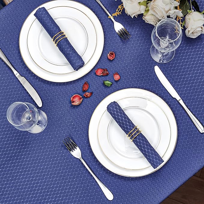 Rectangle Table Cloth Linen Farmhouse Stainproof Waterproof Washable Polyester Oblong Rectangular Fabric Table Cover for Kitchen Dining Dinner (Navy Blue, 60 X 144 Inch)