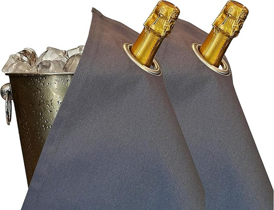 Classic Collection, Bottle Cloth with Metal Ring for Ice Buckets, Cotton, 42 cm, Corner Hole (Platinum with Silver Metal Ring, Pack of 2)