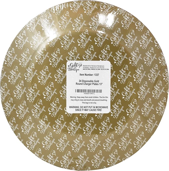 Gift Boutique 24 Disposable Gold Round Charger Plates 13 Dinner Table Serving Tray Heavy Duty Reusable Paper Cardboard Platters for Table Setting Placemats Cupcake Dessert Birthday Parties Weddings