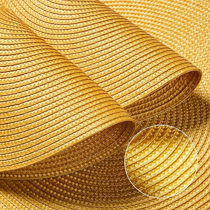 FunWheat Round Braided Placemats Set of 6 Table Mats for Dining Tables Woven Washable Non-Slip Place mats 15inch for Spring(Yellow, 6pcs)