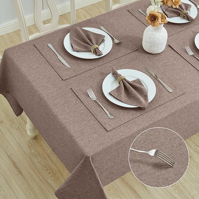 Rectangle Table Cloth Linen Farmhouse Stainproof Waterproof Washable Polyester Oblong Rectangular Fabric Table Cover for Kitchen Dining Dinner(Mocha/60x120 Inch)
