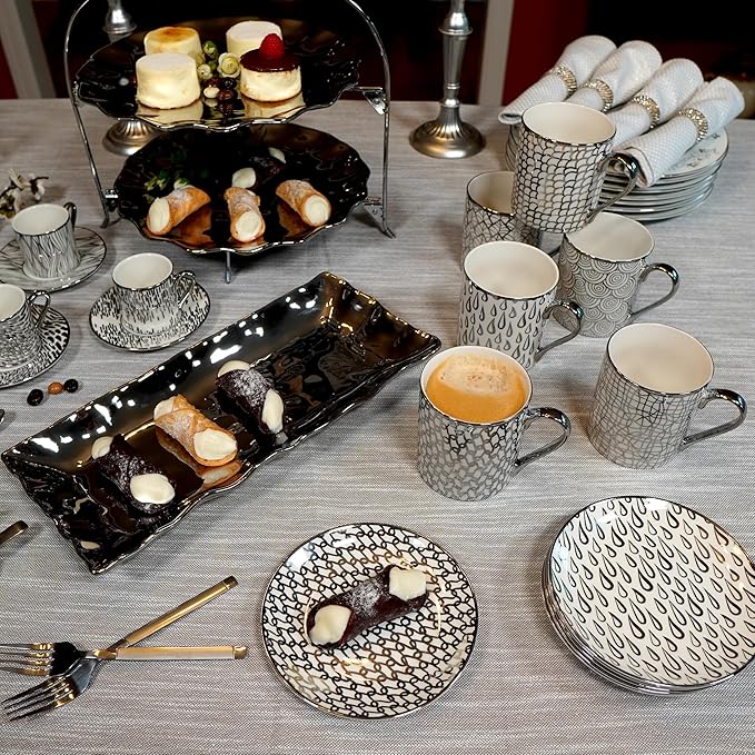 Certified International Mosaic Silver Plated 6" Luncheion/Canape Plates Set of 6 Assorted Designs