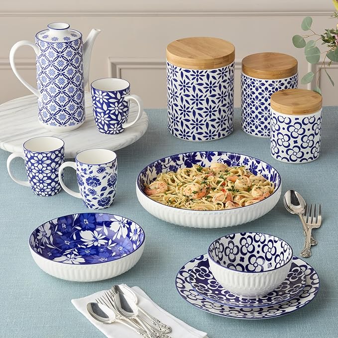 Madison Set of 6 Canape Plates - 6 Inches, Stunning Blue and White Designs - Perfect for appetizers, desserts, and small bites