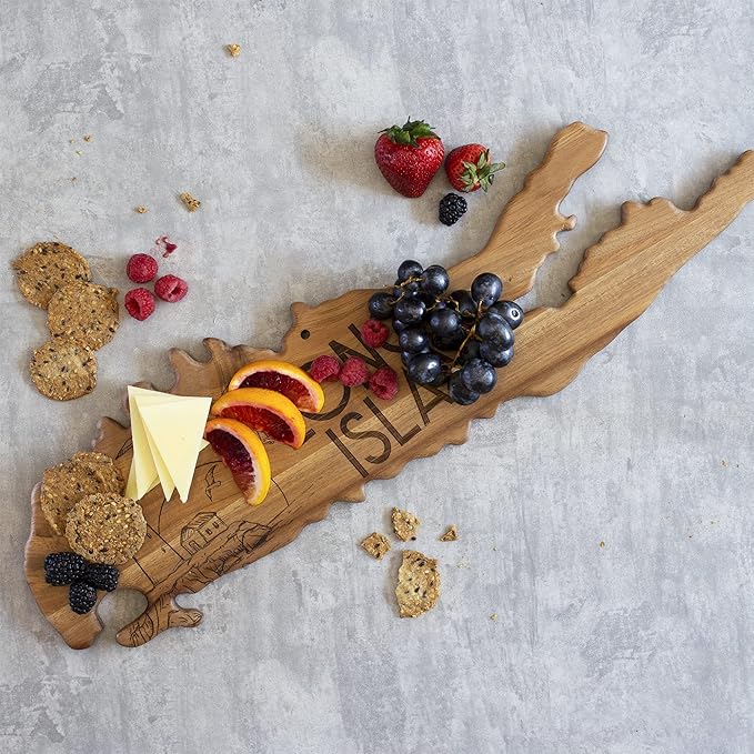 Totally Bamboo Rock & Branch Origins Series Long Island Shaped Cutting Board and Charcuterie Serving Tray, Includes Hang Tie for Wall Display
