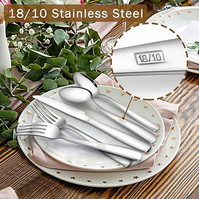 Herogo 18/10 Stainless Steel Silverware Set, 20-Piece Fancy Flatware Cutlery Set for 4, Modern Eating Utensils Tableware for Home Restaurant Wedding, Mirror Polished, Dishwasher Safe