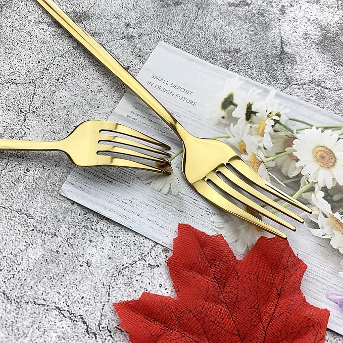 JASHII Silverware Set, Mirror Polished Gold Flatware Cutlery Set Service for 4, Shiny Finish 24 Pieces Stainless Steel Utensils Set Dinner Knife Fork Spoon Dessert Fork Salad Spoon Dishwasher Safe
