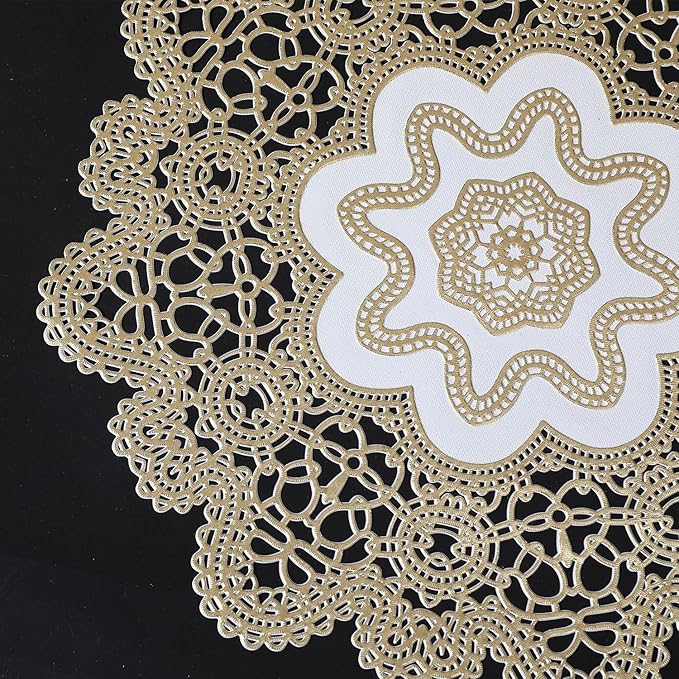 FAVE 6PCS Golden Snowflakes Placemats Set of 6 for Dining Table Durable Gold Table Mats Reusable Metallic Shiny Gold Placemats（Golden Snowflakes）