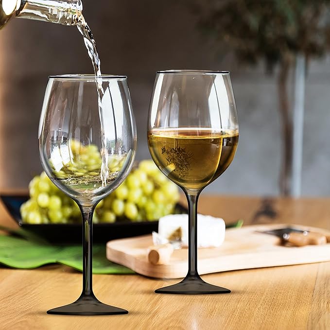 DISCOUNT PROMOS Wine Glasses 14 oz. Set of 6, Bulk Pack - Restaurant Glassware, Perfect for Red Wine, White Wine, Cocktails and More - Black