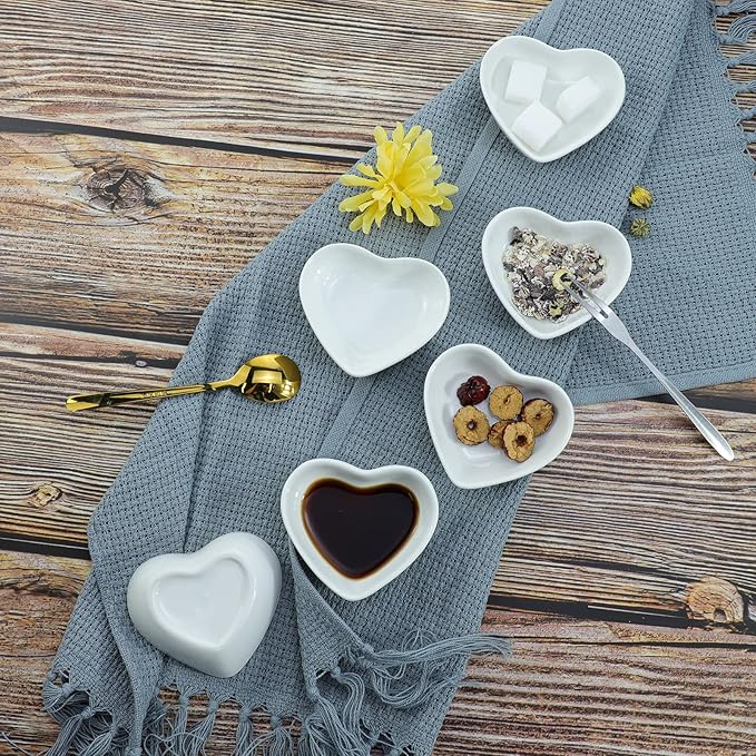 Heart-shaped Multipurpose Ceramic Sauce Dish Seasoning Dishes Sushi Dipping Bowl Appetizer Plates(Set of 10)