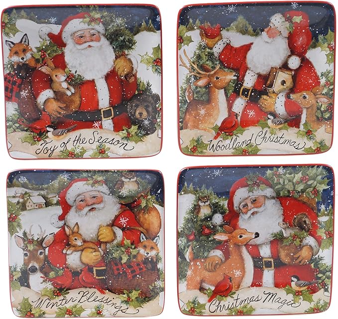 Certified International Magic of Christmas Santa 6" Canape/Luncheon Plates, Multicolored, Small, Set of 4