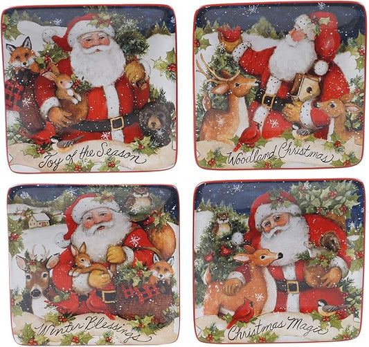Certified International Magic of Christmas Santa 6" Canape/Luncheon Plates, Multicolored, Small, Set of 4
