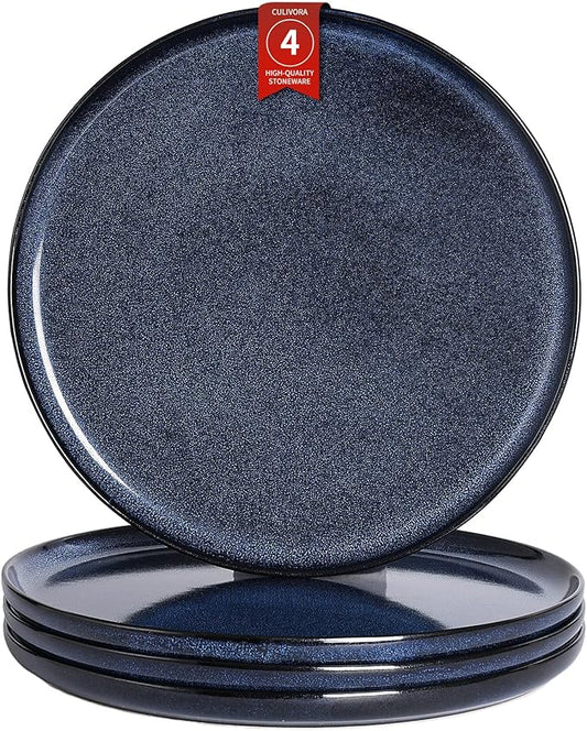 Dinner Plates Set of 4: Ceramic 10.7 Inch Handmade Reactive Glaze Stoneware Plates for kitchen, Modern Dinnerware Plates, Microwave & Dishwasher Safe, Scratch Resistant (Blue)
