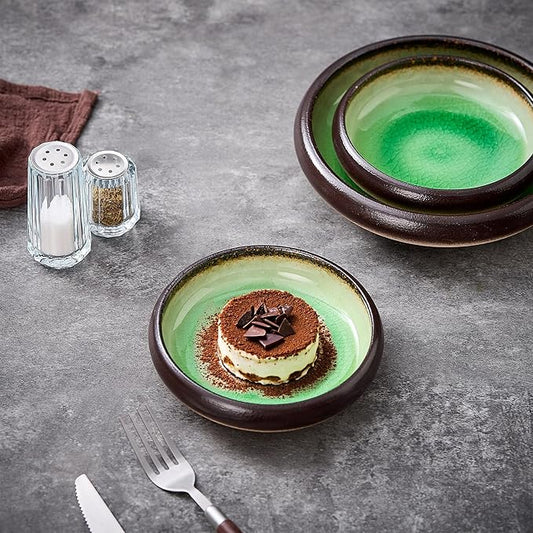 Ceramic Dessert Plates Set of 4, 6 Inch Mini Appetizer Plates Set, Stoneware Small Plate Set for 4, Handmade Round Dishes for Home Decor, Microwave,Oven,and Dishwasher Safe, Green