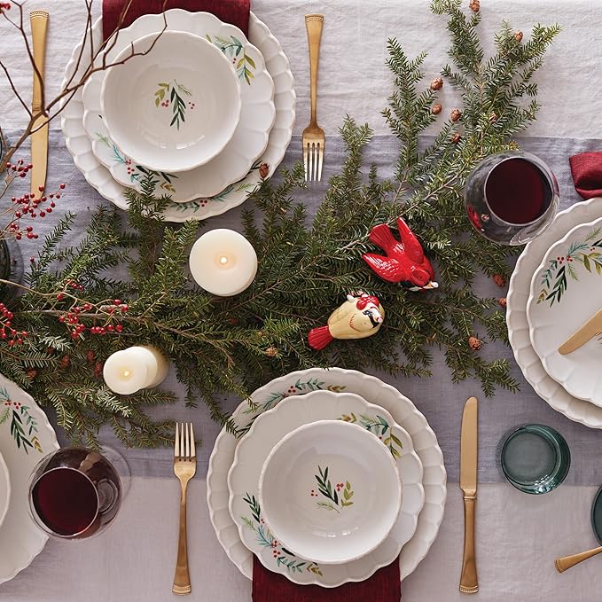 Lenox 894194 French Perle Berry All-Purpose Bowls, Set of 4, White, Christmas Drinkware, Holiday Hosting