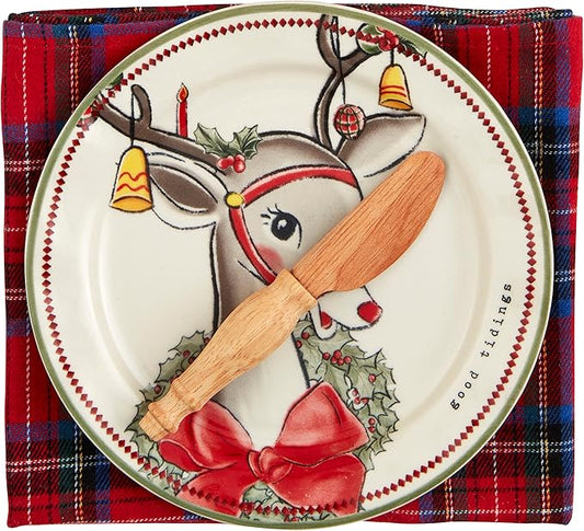 Mud Pie Christmas Appetizer Set, Reindeer, plate 6 1/2" dia