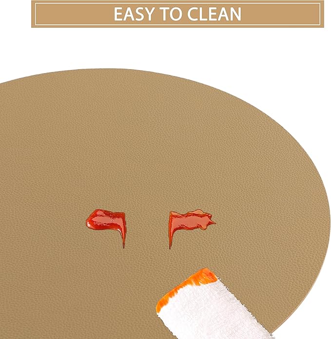 Wipeable Placemats and Coasters Leather Table Mats Waterproof Heat-Resistant Easy to Clean for Dining Table Set Kitchen Table Set of 4, Buff