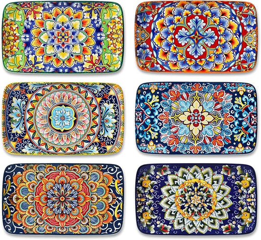 vancasso Simi 6-Piece Ceramic Salad Plates Set - 8.5 Inch, Rectangular Dessert Plates for Sushi, Appetizer, Cake - Microwave & Oven Safe, Porcelain Plates for Kitchen Decor