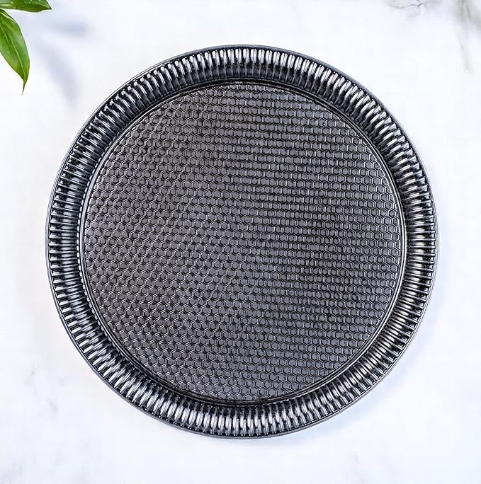 Alisveristime Round Hammered Metal Serving Tray – Ottoman Style, (11.8" Diameter, 12.6 oz) 5 Color Options (Black)