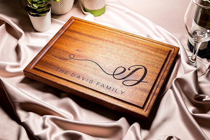 Personalized Cutting Board, Custom Wedding, Anniversary or Housewarming Gift Idea, Wood Engraved Charcuterie, for Friends and Family, Swirled Initial Design 080