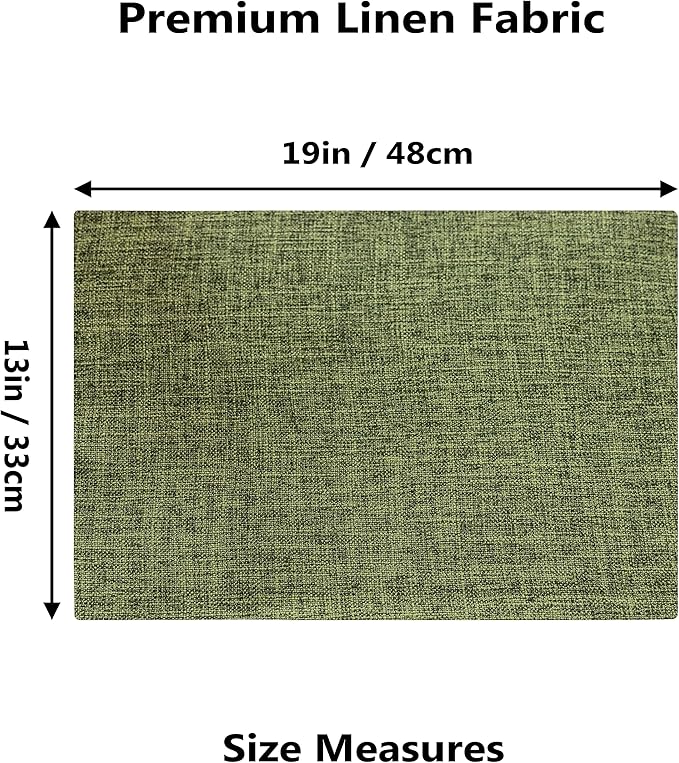 Home Brilliant Linen Cloth Placemats Set of 6 Heat Resistant Dining Table Place Mats Kitchen Washable Dining Mats for Dinner Spring Decor, Green