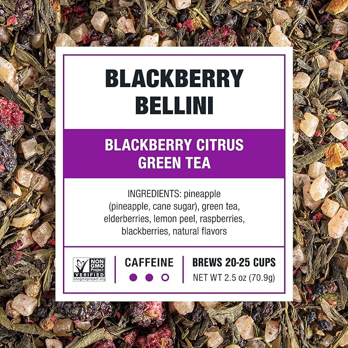 Tiesta Tea - Blackberry Bellini, Premium Loose Leaf Blend, Blackberry Citrus Green Tea, Medium Caffeinated, Refreshing Flavor, Hot or Iced, 20-25 Cups, 2.5oz Resealable Pouch