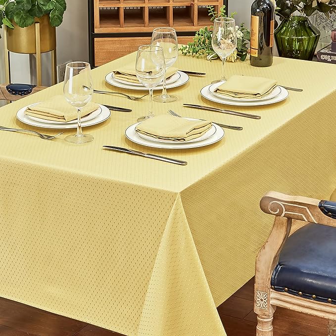 Rectangle Table Cloth Linen Farmhouse Stainproof Waterproof Washable Polyester Oblong Rectangular Fabric Table Cover for Kitchen Dining Dinner (Gold A, 60 X 84 Inch)