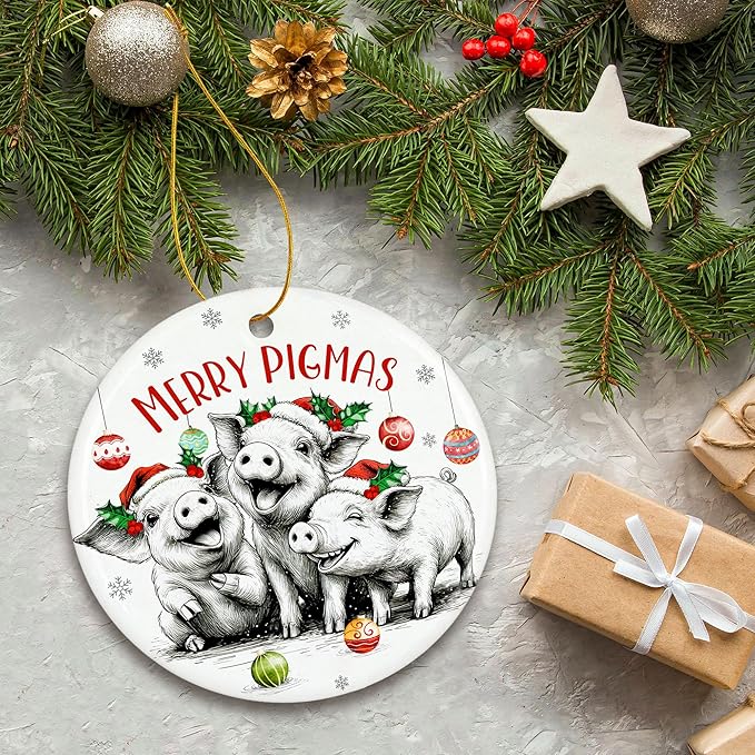 ZAGKOO Pig Christmas Ornament - Cute Pig Gifts for Women, Men - Pigs Lover Gift Ideas, Funny Animal Farm Ceramic Xmas Ornaments Tree Decorations