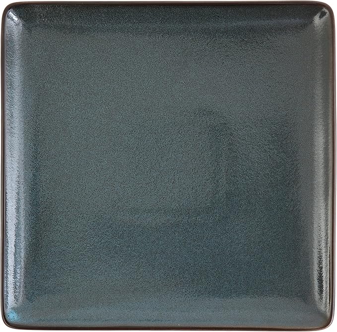 D&V 6 Piece Stōn Porcelain Dinnerware Square Dinner Plate Set, 9", Twilight