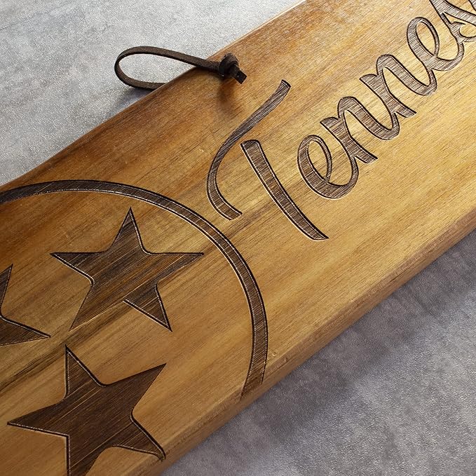 Totally Bamboo Rock & Branch Origins Series Tennessee State Shaped Cutting Board and Charcuterie Serving Tray, Includes Hang Tie for Wall Display