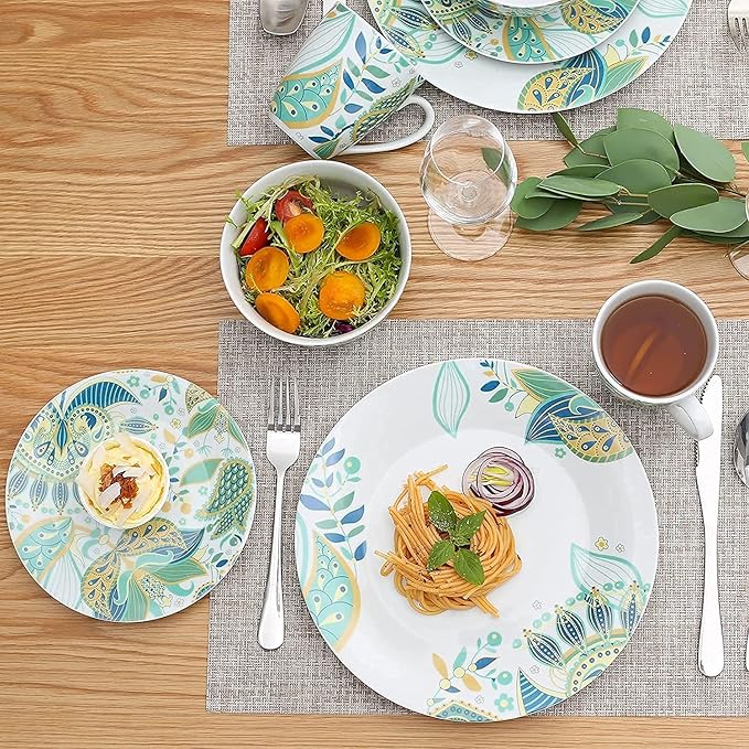 Porcelain Dinnerware Sets Plates and Bowls Sets 32-Piece Porcelain Ceramic Tableware Dinner Set with Dinner Plate, Dessert Plate, Cereal Bowl, 380ml Mug Service