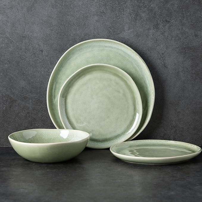AmorArc Ceramic Cereal Bowls Set of 6, 24 oz Handmade Stoneware Bowls for Cereal Soup Salad Bread, Stylish Kitchen Bowls for Meal, Dishwasher & Microwave Safe-Olive Green