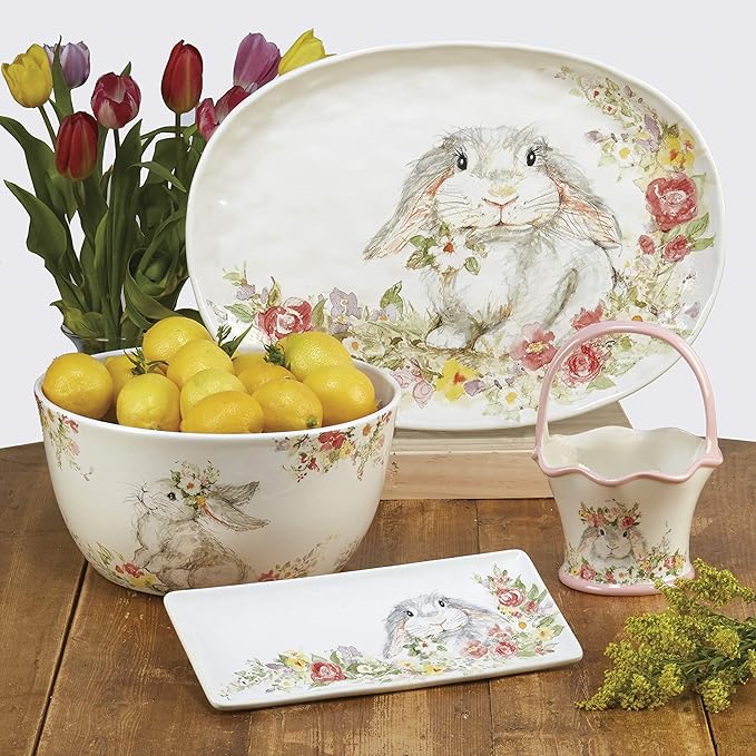 Sweet Bunny 6" Canape/Snack Plates, Assorted Designs, Set of 4