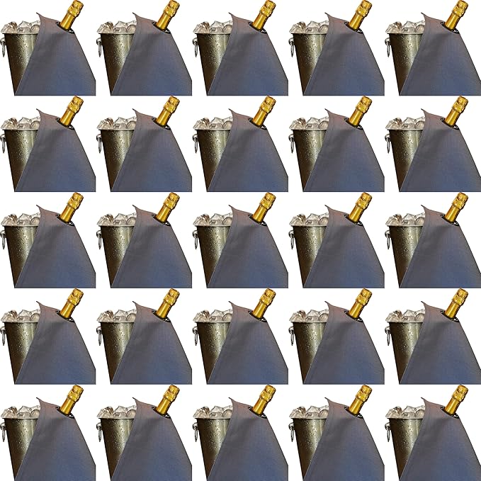 Classic Collection, Bottle Cloth with Metal Ring for Ice Buckets, Cotton, 42 cm, Corner Hole (Platinum with Charcoal Metal Ring, Pack of 25)