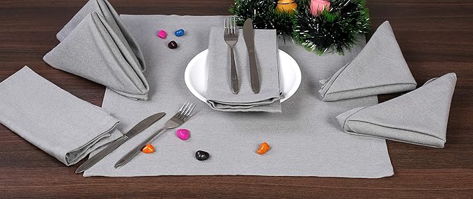 Ramanta Home Light Grey Cotton Dinner Napkins Set of 12, 18x18 Inch 100% Cotton Cloth Napkins, Reusable Fabric Table Napkins for Everyday Dining, Parties, Wedding, Spring & Easter Table Décor Washable