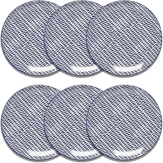 Now Designs Blue Dash Porcelain Stamped Appetizer Plate, 6 inch, Set of 6