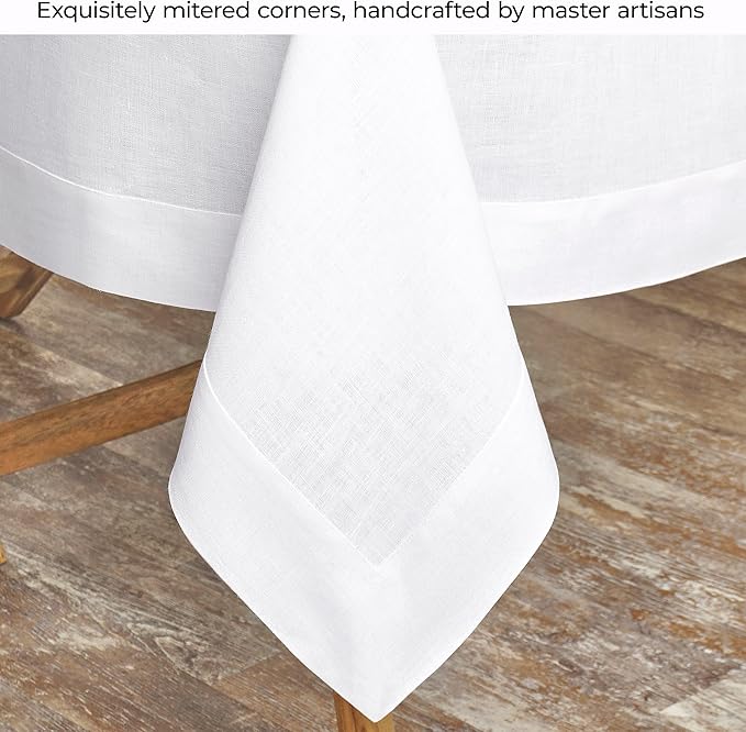 D'Moksha Homes White Linen Tablecloth 60 x 120 Inch - 100% Pure Linen Tablecloth for Rectangle Tables - Machine Washable Table Cloth for Winter, Christmas, Holiday, New Year