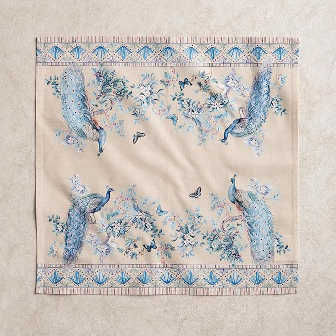 Maison d' Hermine Napkins 100% Combed Cotton Premium Set of 4 Decorative Cloth Napkin Washable Dinner Napkins for Holiday, Dinner, Wedding & Dining - Peacock Utopia - Sandy Beach (20”x20”)