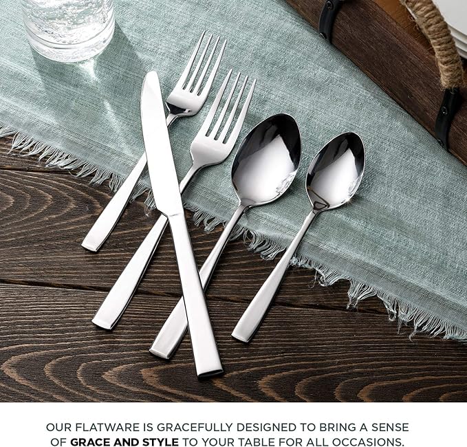 Godinger Silverware Set, Flatware Sets, Mirrored Stainless Steel Cutlery Set, Spoons Forks Knives, 20 Piece Set, Service for 4