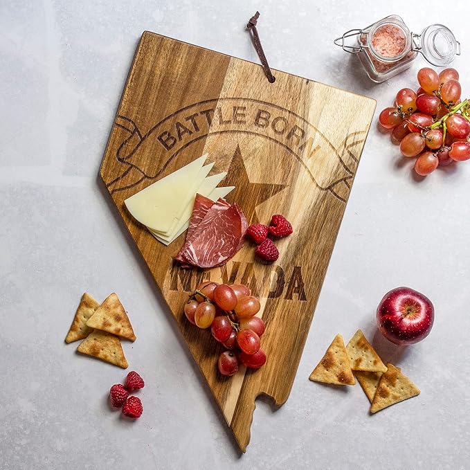 Totally Bamboo Rock & Branch Origins Series Nevada State Shaped Cutting Board and Charcuterie Serving Tray, Includes Hang Tie for Wall Display