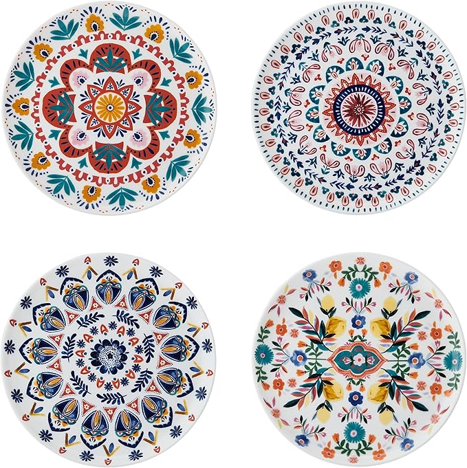 Mikasa Painted Medallion Set of 4 Bone China Salad Plates, 9 Inch