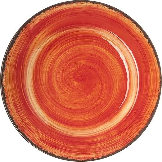 Carlisle FoodService Products Mingle Resuable Plastic Plate Dinner Plate with Pottery Style for Home and Restaurant, Melamine, 11 Inches, Fireball, (Pack of 12)