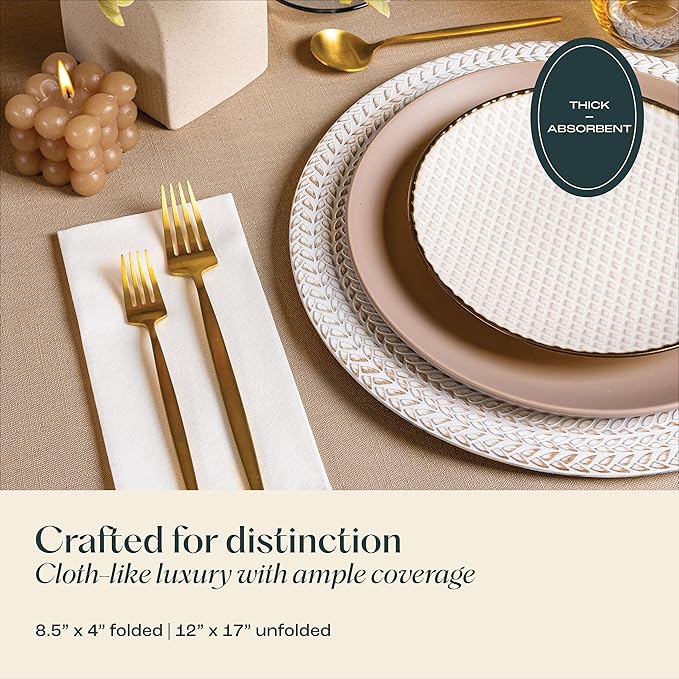 50-Pack Servietto Disposable Linen-Feel Guest Towels [12" x 17"] - Cloth-Like Hand Bathroom Napkins - Made In USA, Soft and Absorbent Paper Napkin for, Bathroom, Party, Wedding, Or Event