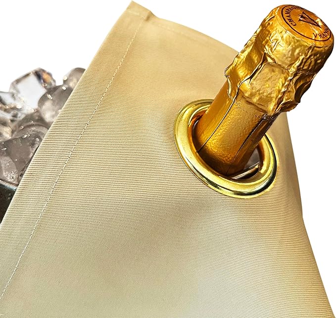 Classic Collection, Bottle Cloth with Metal Ring for Ice Buckets, Cotton, 42 cm, Corner Hole (Gold with Gold Metal Ring, Pack of 2)
